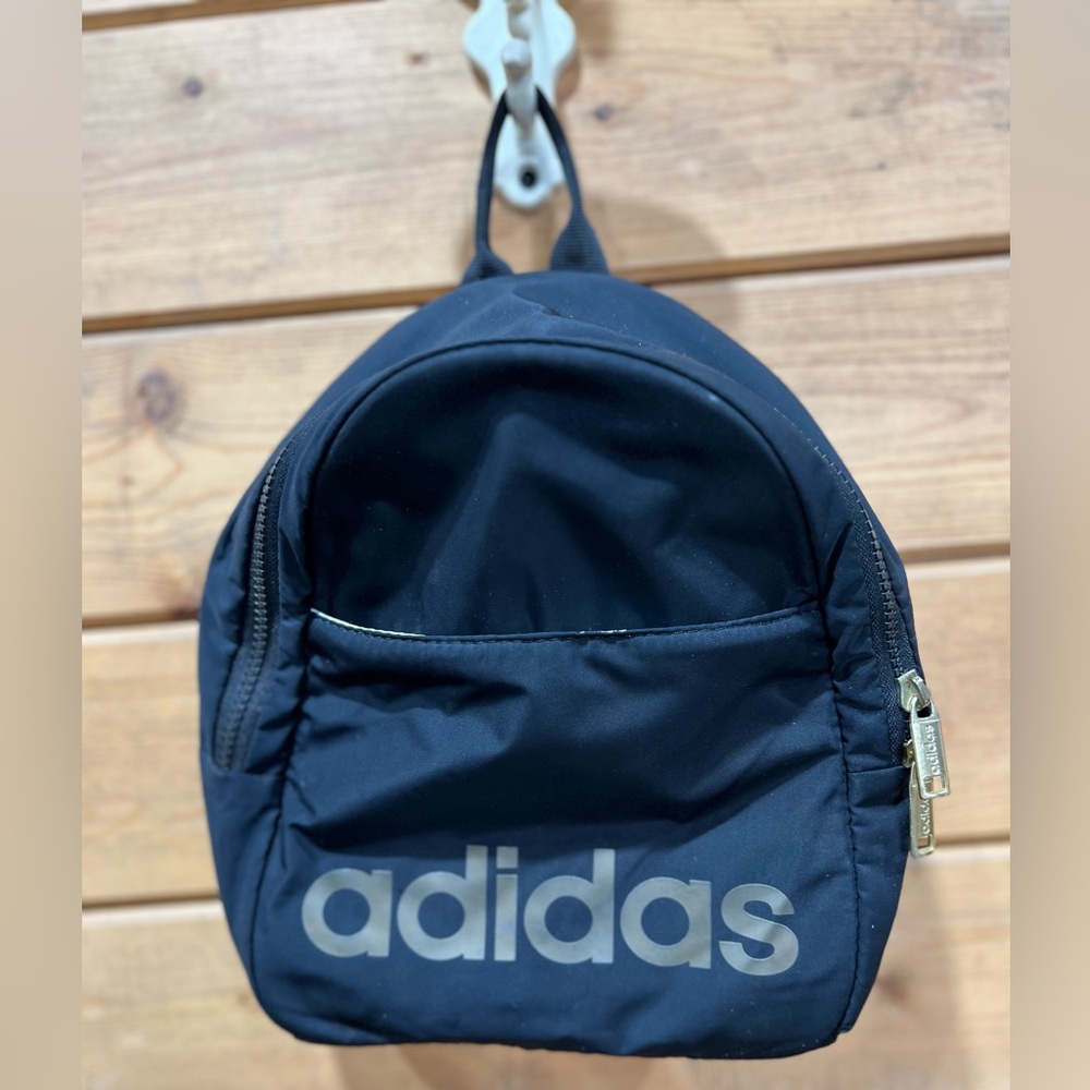 Adidas Quilted Mini Backpack – Black with Brushed Brass Zippers | Everyday Use - Picture 1 of 8